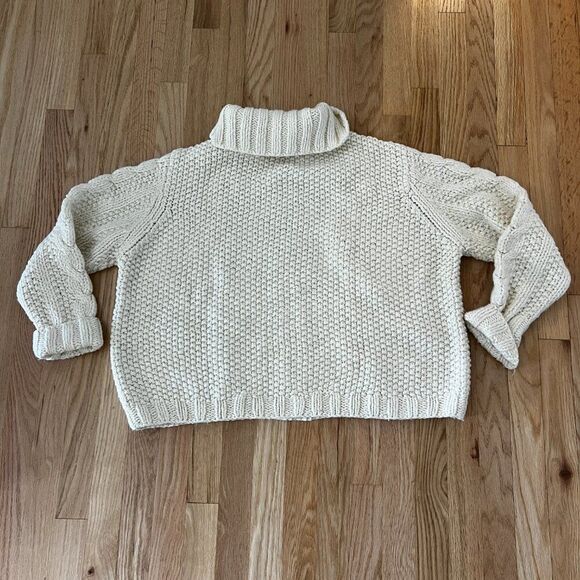 vintage 80s chunky knit cream cable knit shawl neck winter sweater 2X cozy cabin - Picture 5 of 6